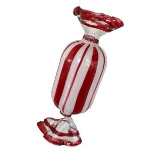 Red and White Striped Glass Peppermint Candy Ornament